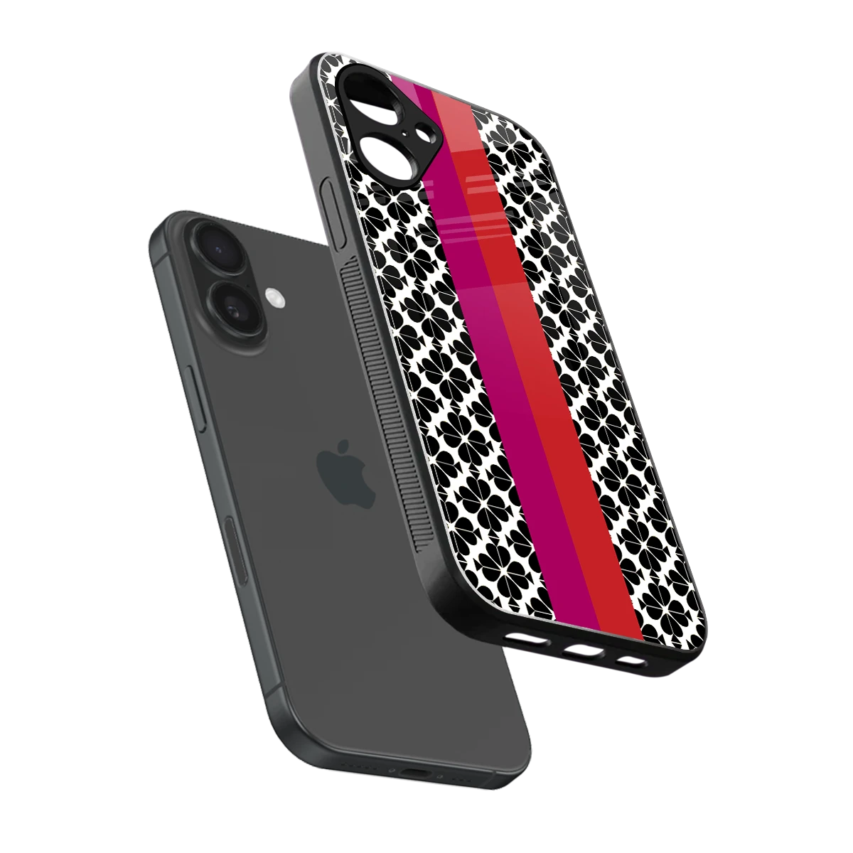 Rosy Noir sleek iPhone 16 cover with tempered glass back and TPU edges