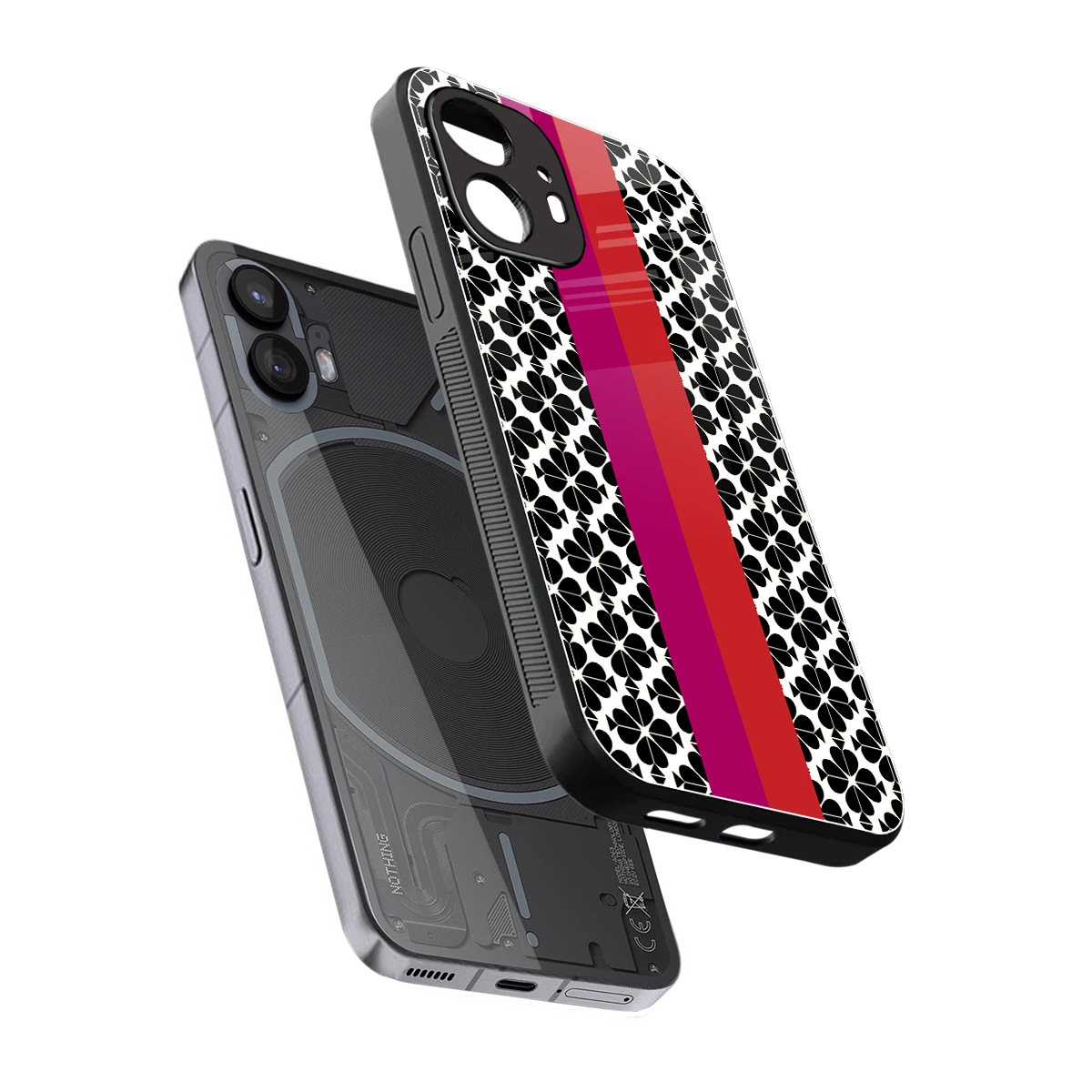 Rosy Noir sleek nothing phone 2 cover with tempered glass back and TPU edges