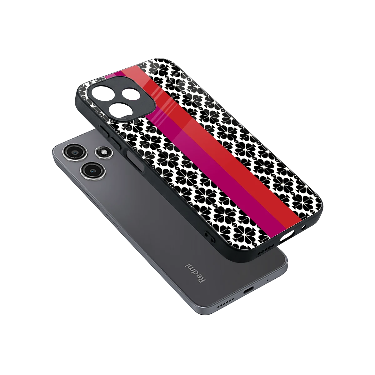 Rosy Noir sleek redmi 12 5g cover with tempered glass back and TPU edges