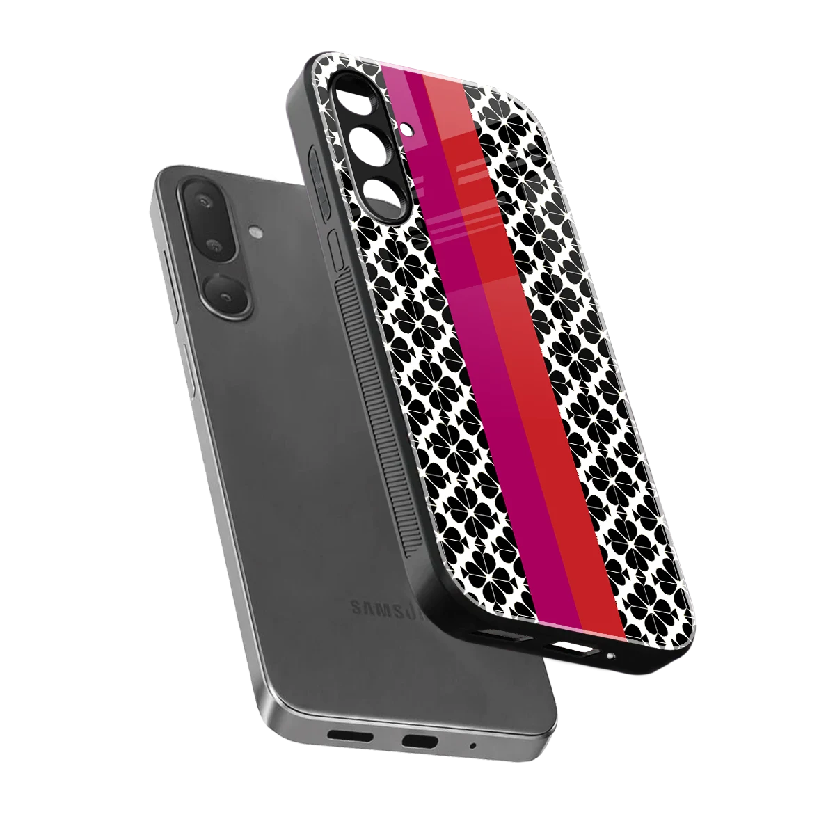 Rosy Noir sleek samsung galaxy m56 5g cover with tempered glass back and TPU edges