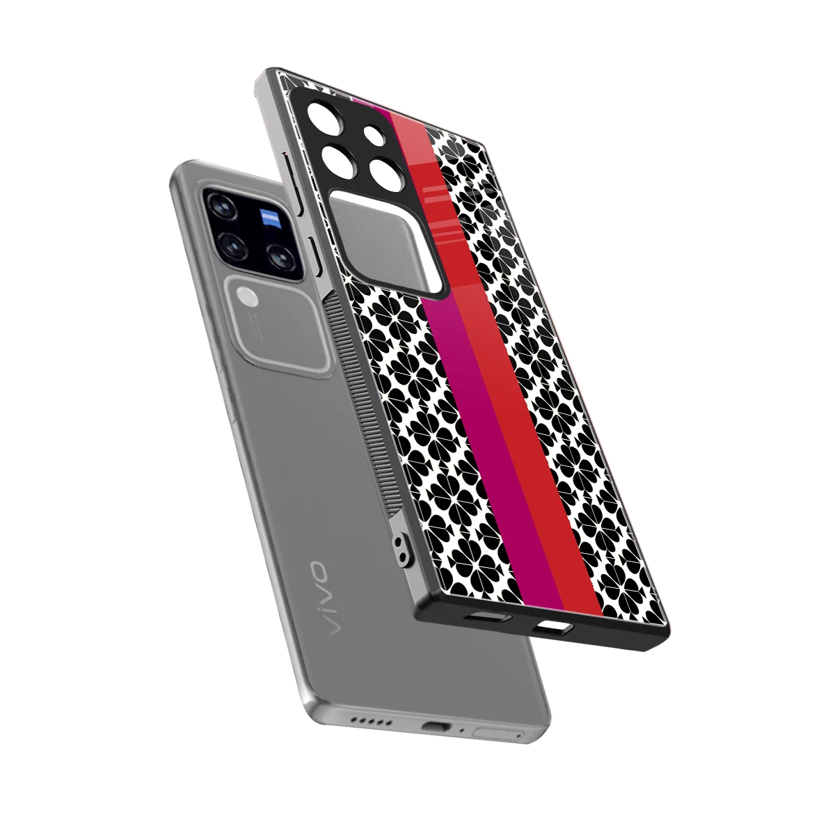 Rosy Noir sleekvivo v30 pro cover with tempered glass back and TPU edges