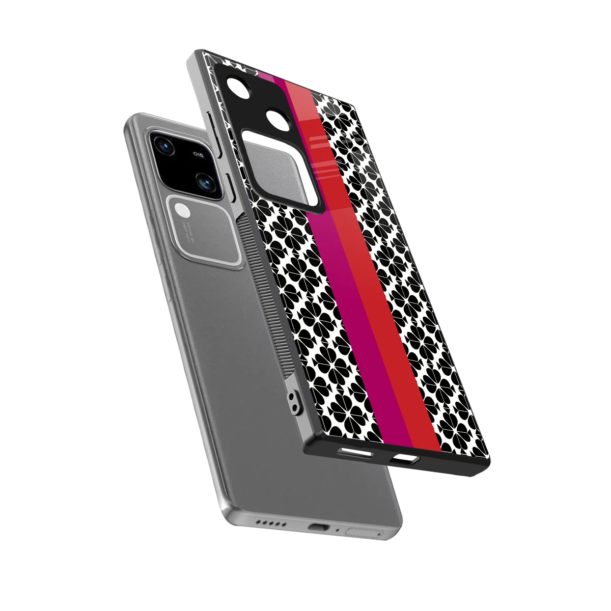 Rosy Noir sleek vivo v30 cover with tempered glass back and TPU edges