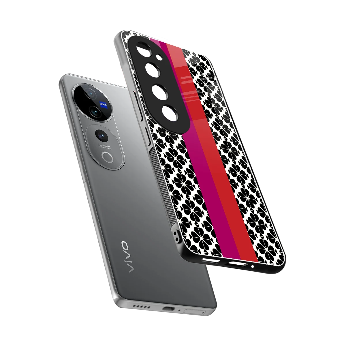 Rosy Noir sleek vivo v40 pro cover with tempered glass back and TPU edges