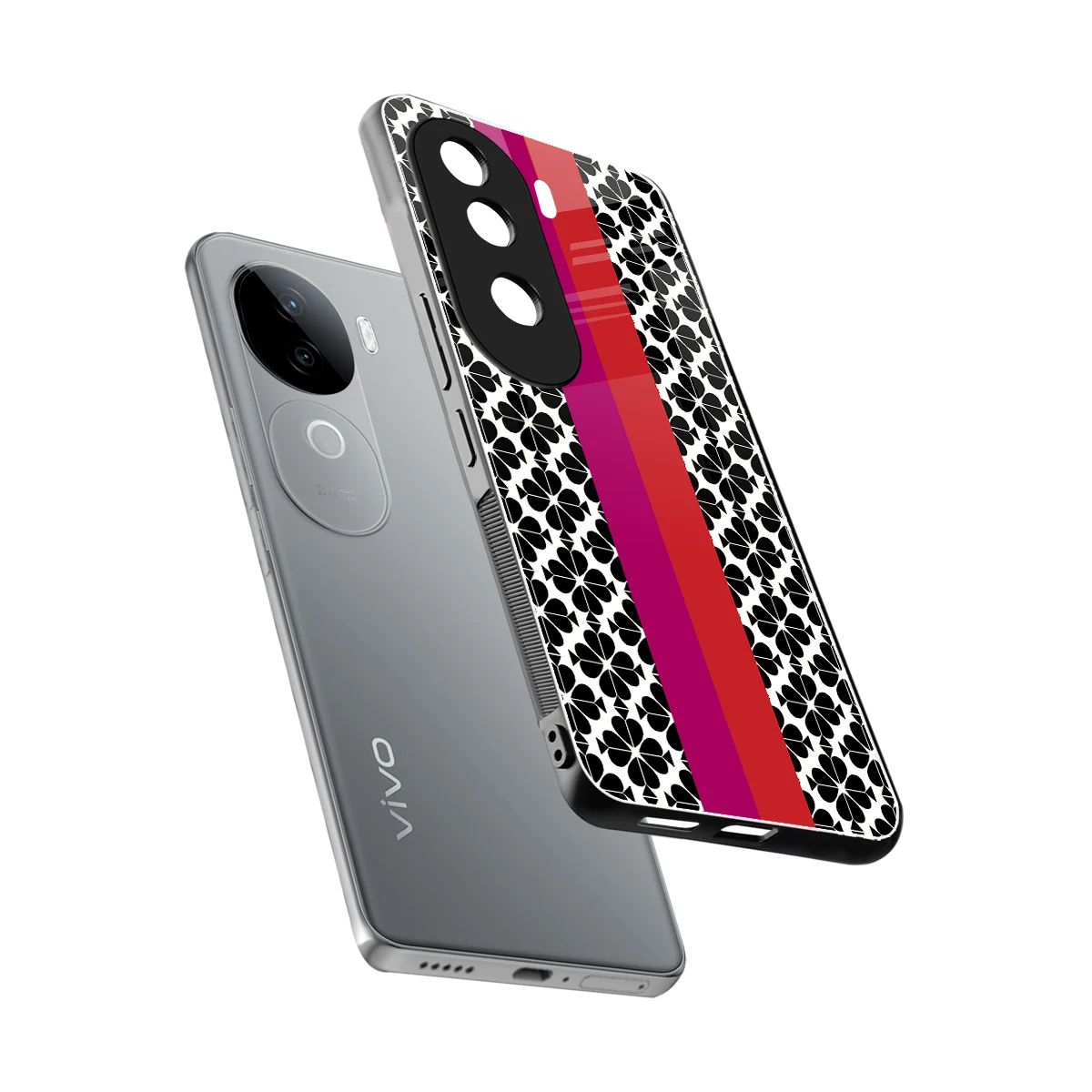 Rosy Noir sleek vivo v40e cover with tempered glass back and TPU edges