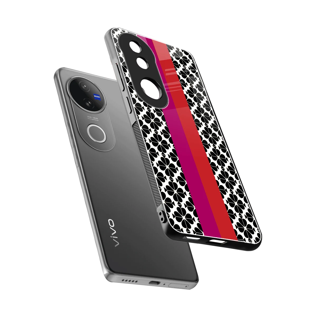 Rosy Noir sleek vivo v50 cover with tempered glass back and TPU edges