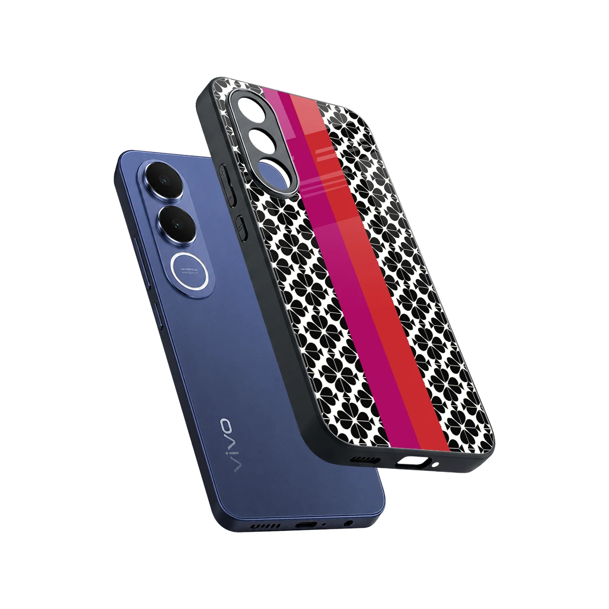 Rosy Noir sleek vivo v70 fe cover with tempered glass back and TPU edges