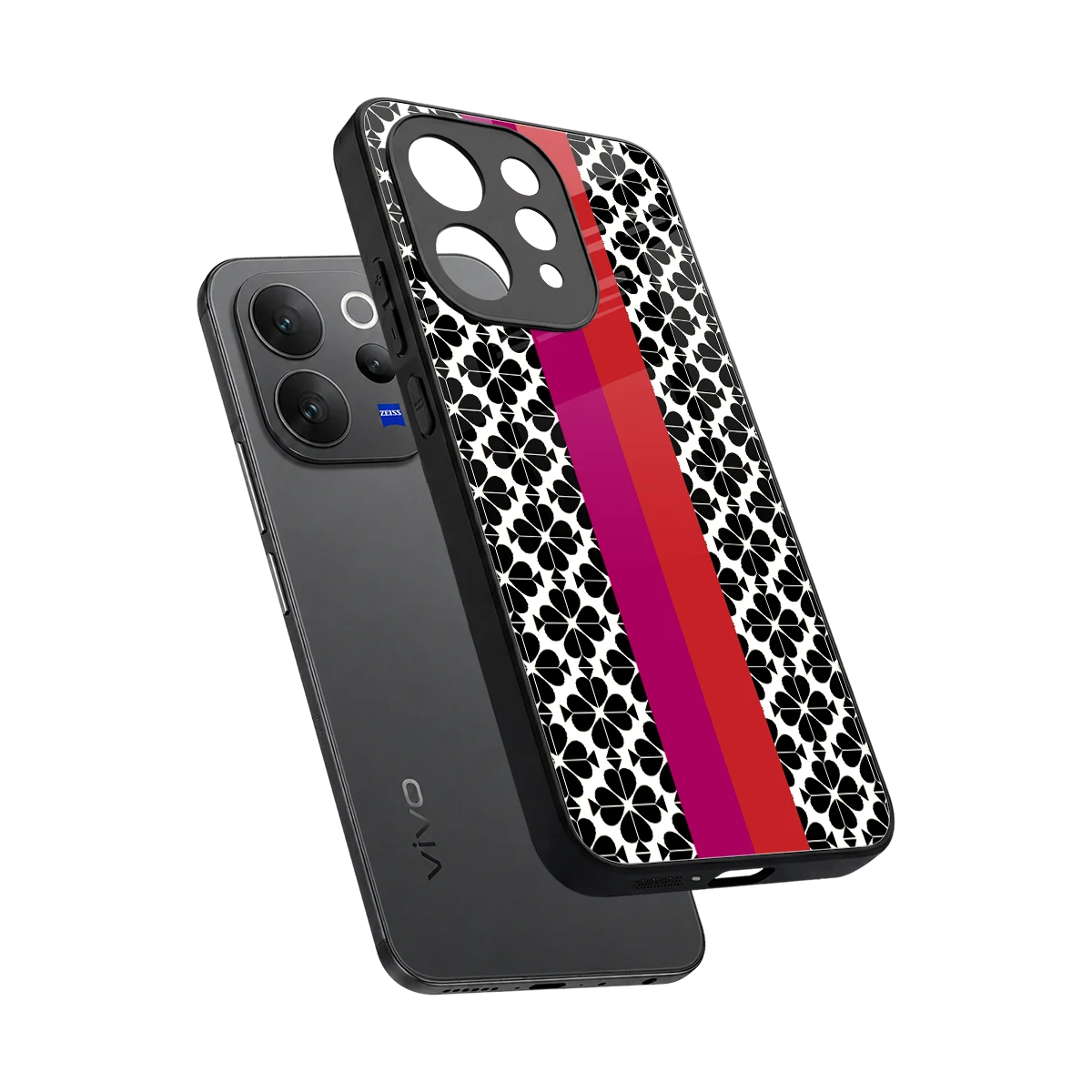 Rosy Noir sleek vivo v70 cover with tempered glass back and TPU edges