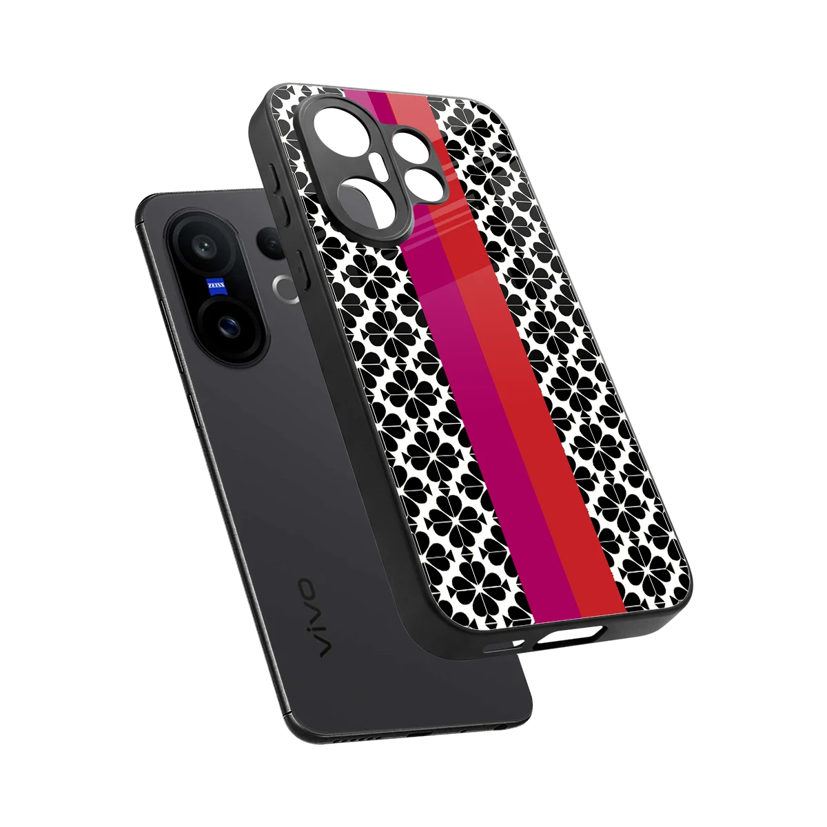 Rosy Noir sleek vivo x200 fe cover with tempered glass back and TPU edges