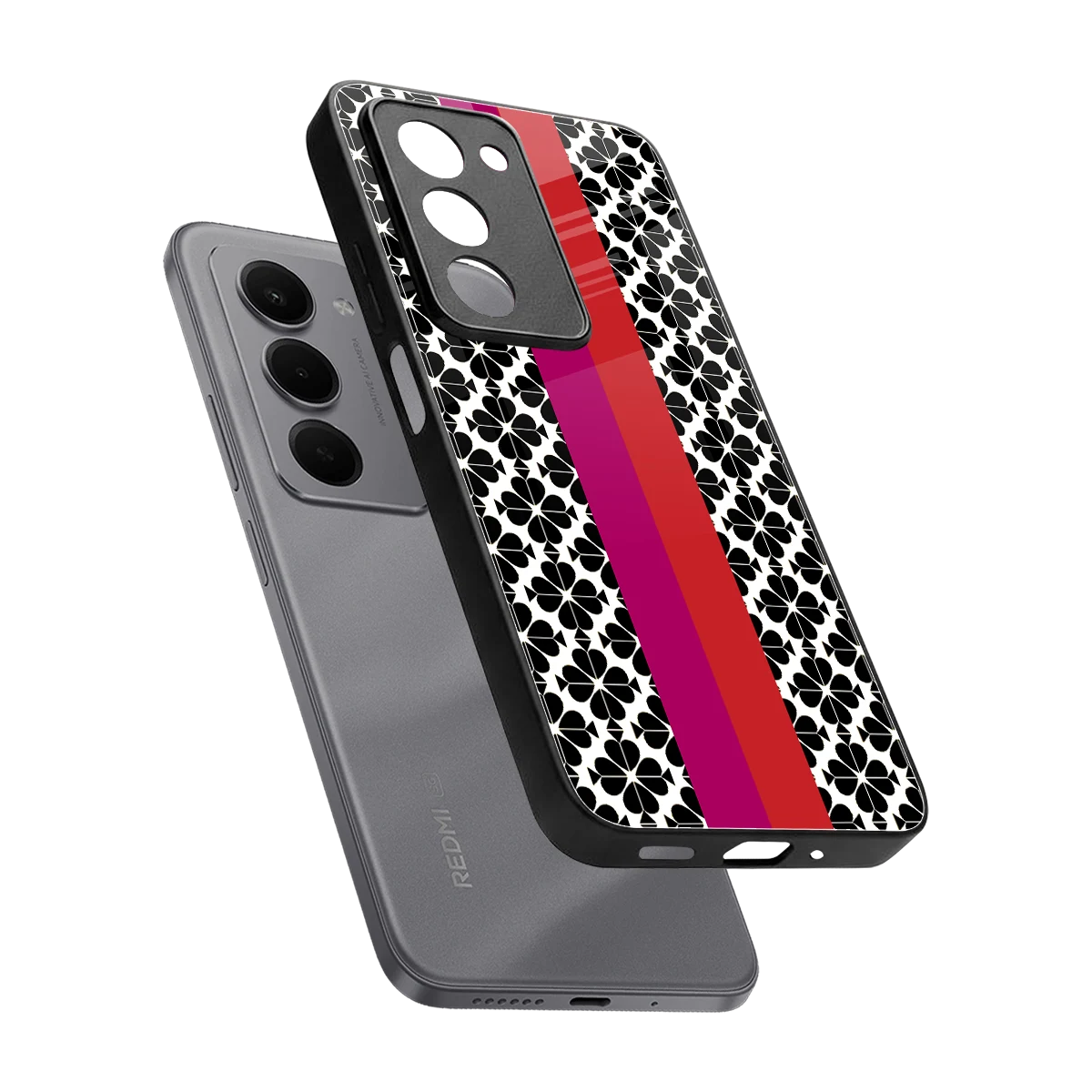 Rosy Noir sleek redmi 15 5g cover with tempered glass back and TPU edges