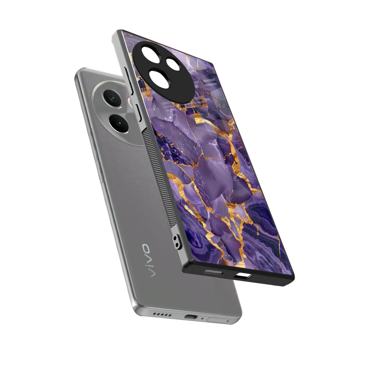 Royal Amethyst sleek vivo v30e cover with tempered glass back and TPU edges