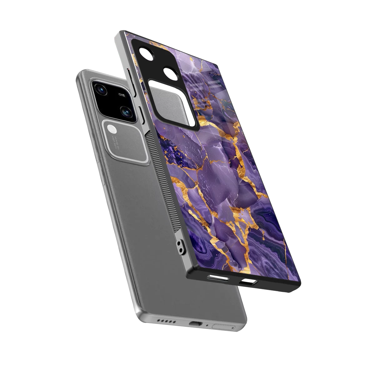 Royal Amethyst sleek vivo v30 cover with tempered glass back and TPU edges