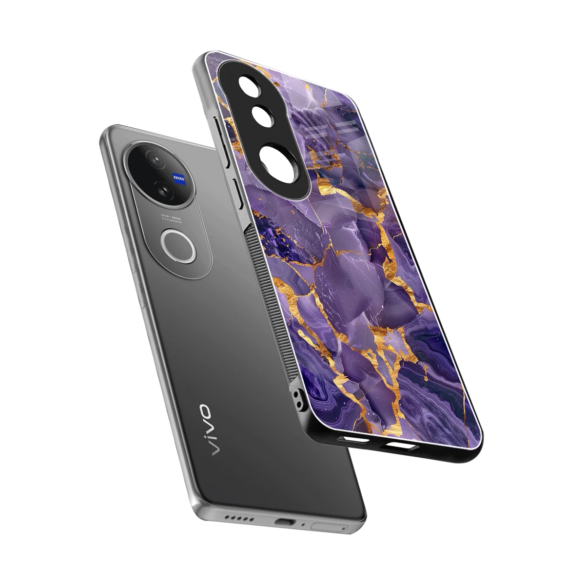 Royal Amethyst sleek vivo v50 cover with tempered glass back and TPU edges