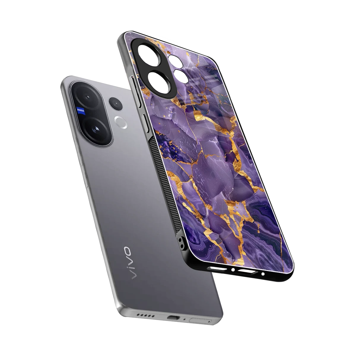 Royal Amethyst sleek vivo v60 cover with tempered glass back and TPU edges
