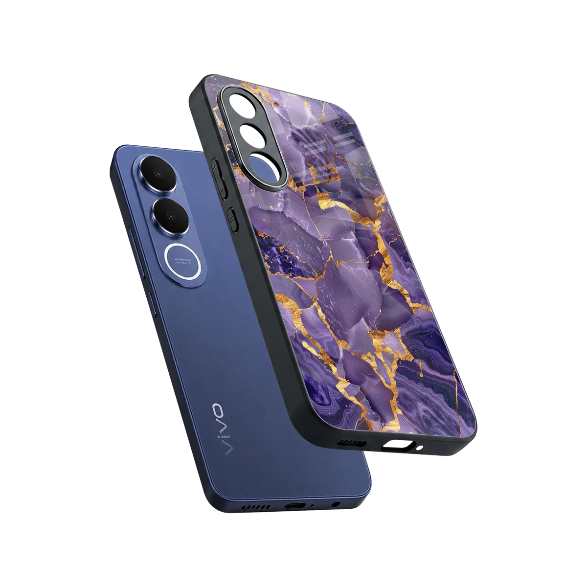 Royal Amethyst sleek vivo v70 fe cover with tempered glass back and TPU edges