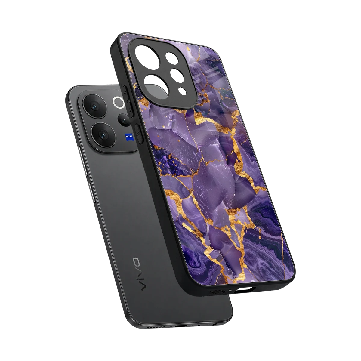 Royal Amethyst sleek vivo v70 cover with tempered glass back and TPU edges