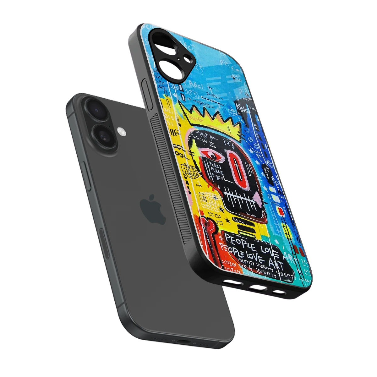 Royal Graffiti sleek iPhone 16 cover with tempered glass back and TPU edges