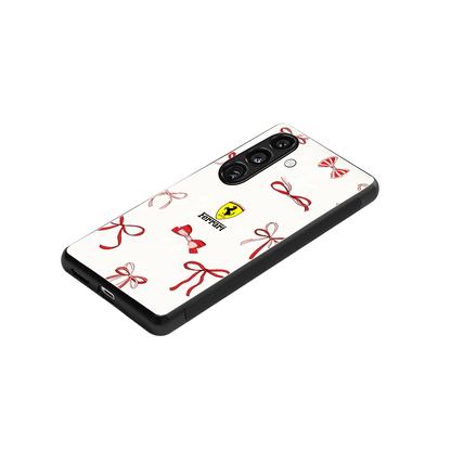 SF X Bows stylish phone case for samsung galaxy s24 | glossy glass and slim fit