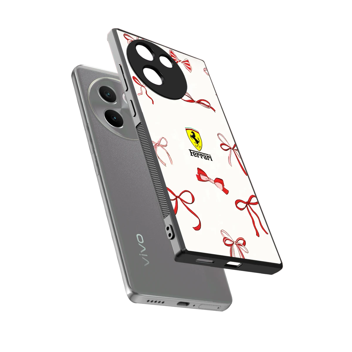 SF X Bows sleek vivo v30e cover with tempered glass back and TPU edges