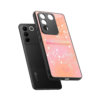 Sagittarius Aura sleek vivo v27 5g cover with tempered glass back and TPU edges