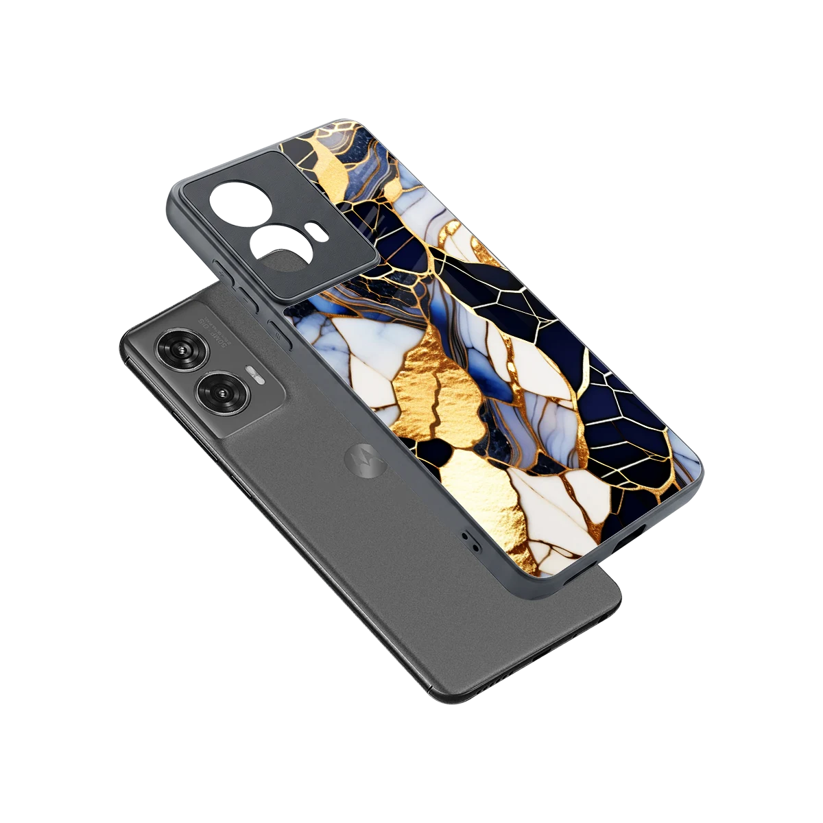 Sapphire Glow sleek motorola edge 50 fusion cover with tempered glass back and TPU edges