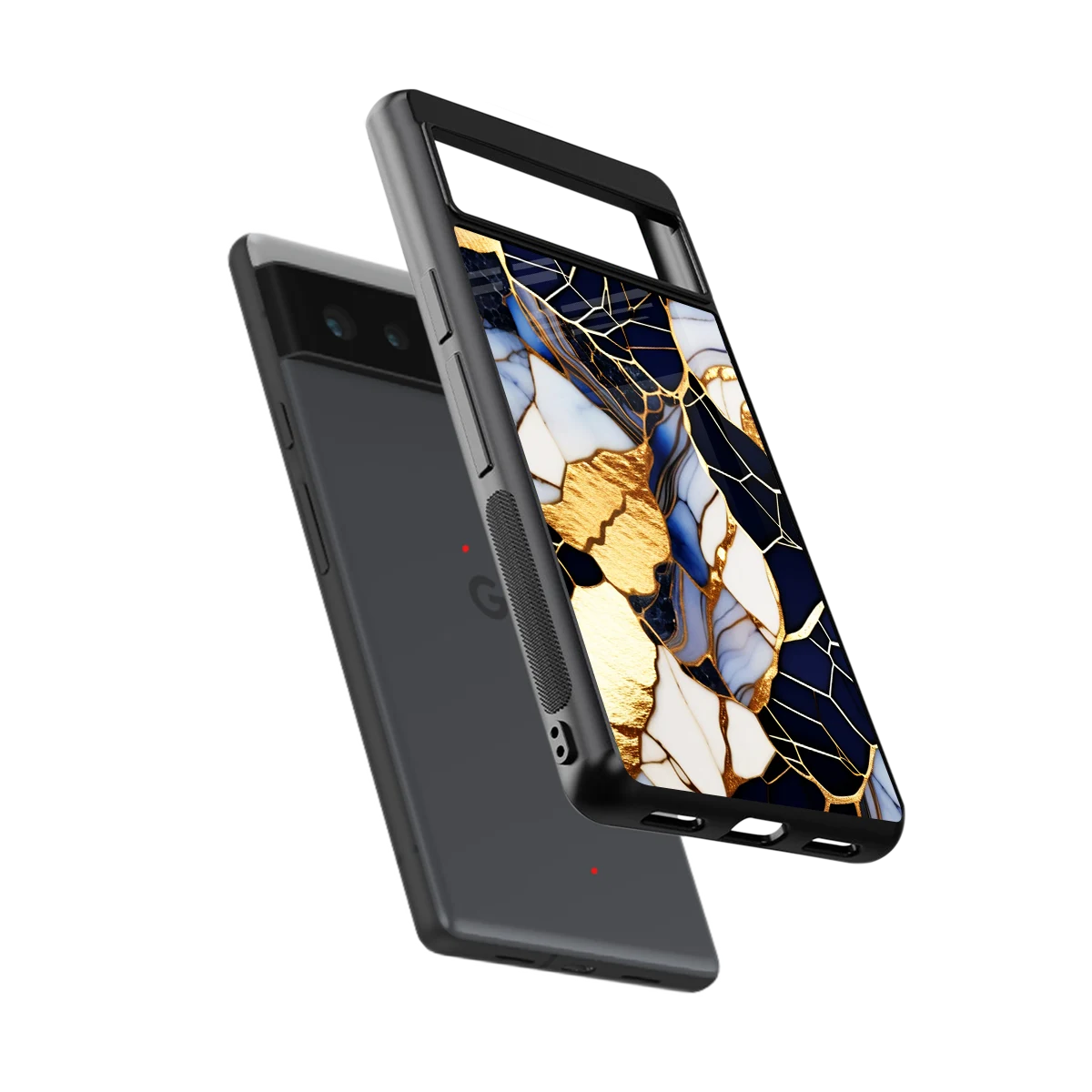 Sapphire Glow sleek google pixel 6a cover with tempered glass back and TPU edges