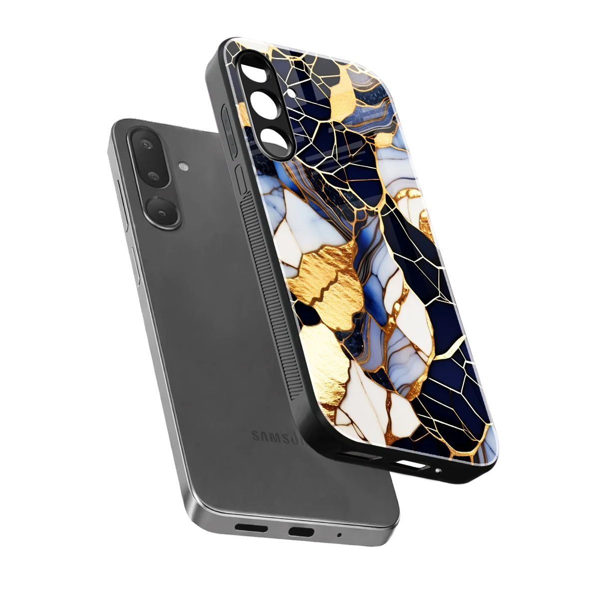 Sapphire Glow sleek samsung galaxy m36 5g cover with tempered glass back and TPU edges