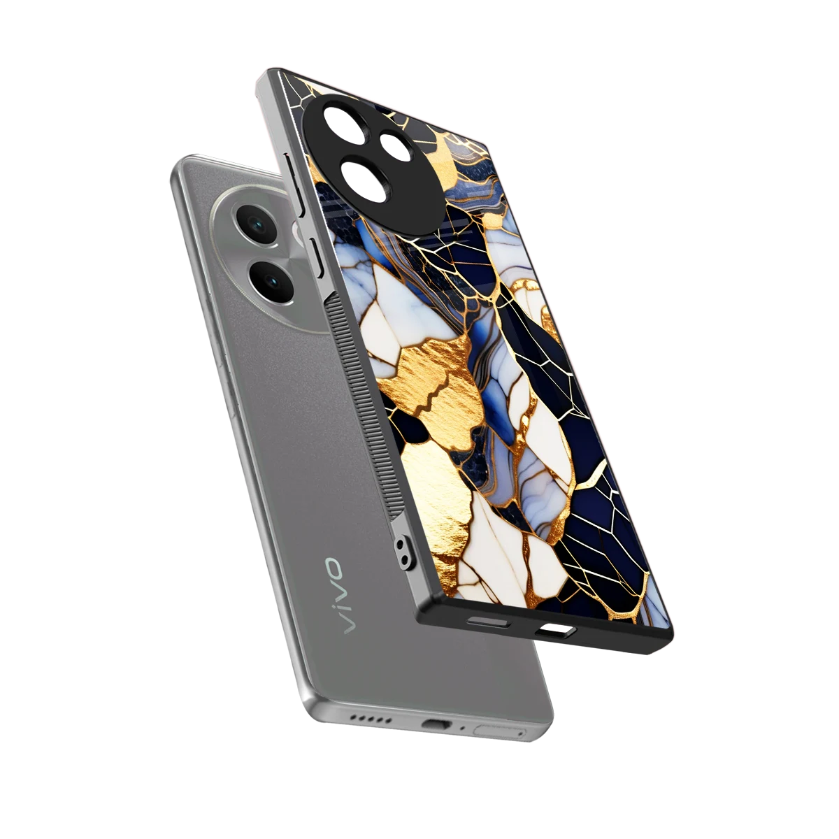 Sapphire Glow sleek vivo v30e cover with tempered glass back and TPU edges