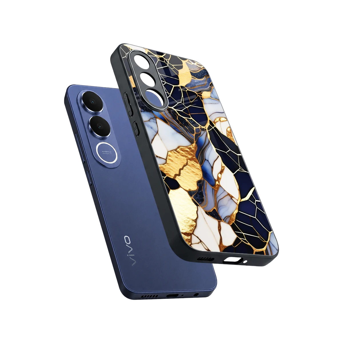 Sapphire Glow sleek vivo v70 fe cover with tempered glass back and TPU edges