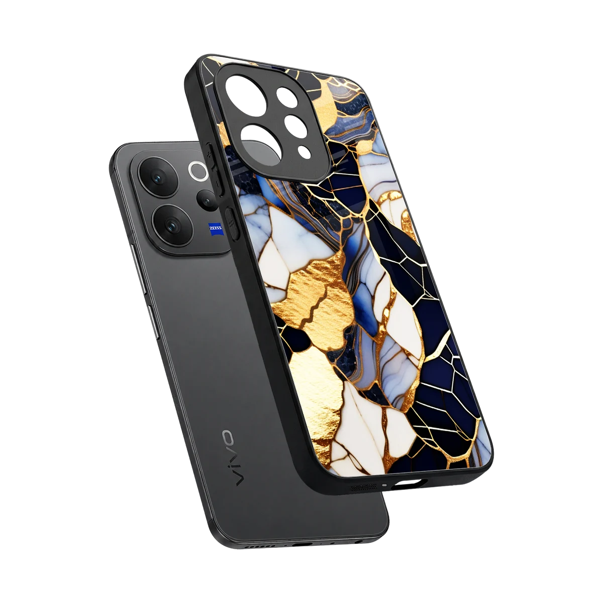 Sapphire Glow sleek vivo v70 elite cover with tempered glass back and TPU edges