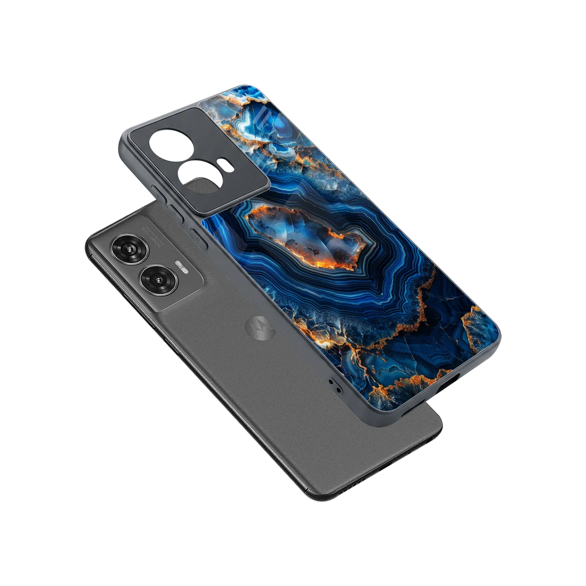 Sapphire Granite sleek motorola edge 50 fusion cover with tempered glass back and TPU edges
