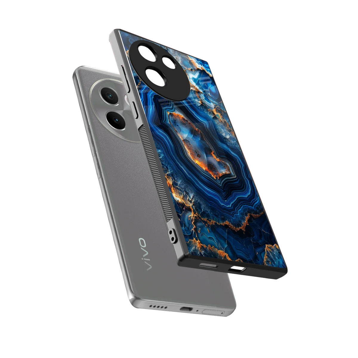 Sapphire Granite sleek vivo v30e cover with tempered glass back and TPU edges