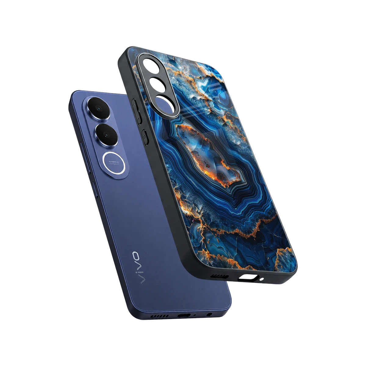 Sapphire Granite sleek vivo v70 fe cover with tempered glass back and TPU edges