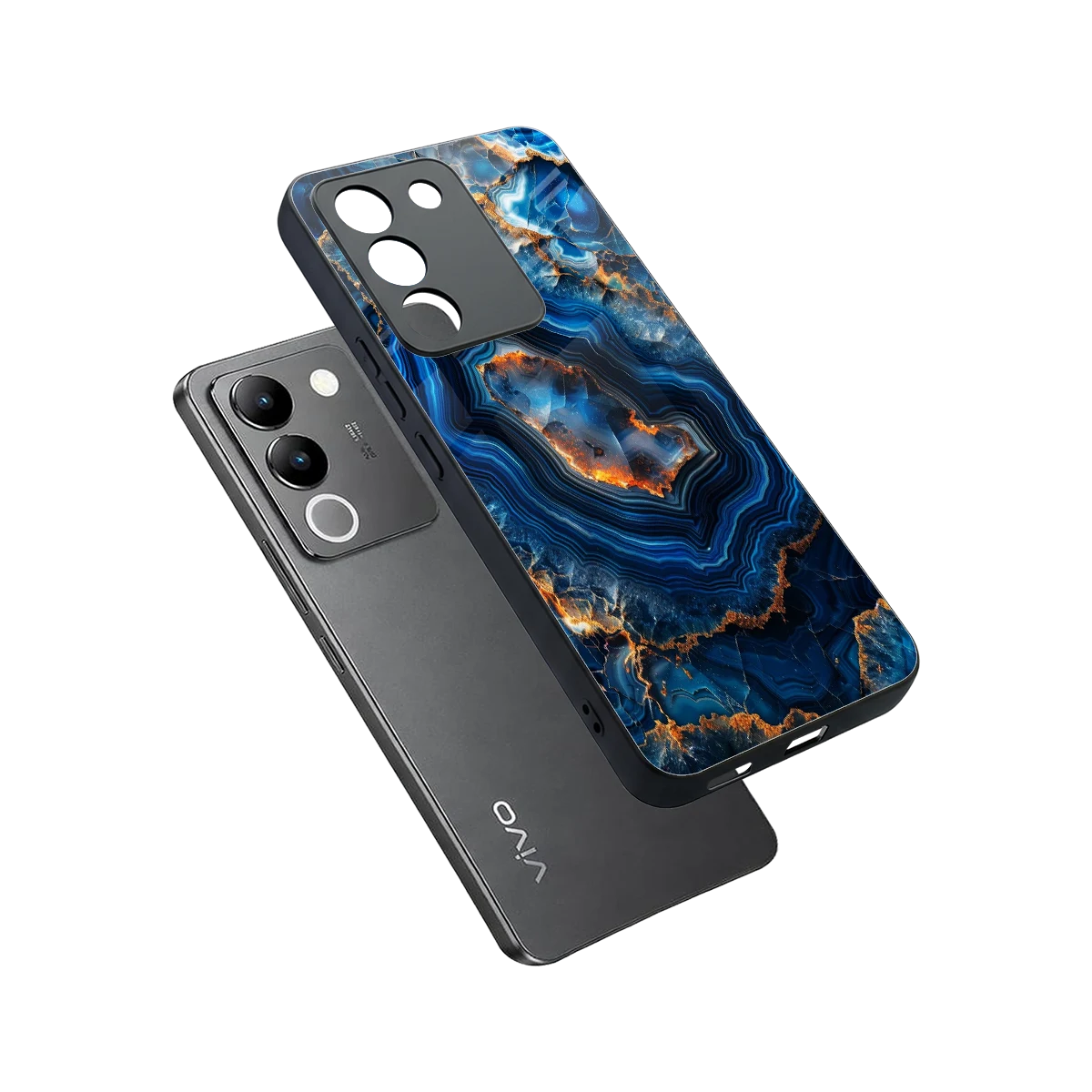 Sapphire Granite sleek vivo y200 5g cover with tempered glass back and TPU edges