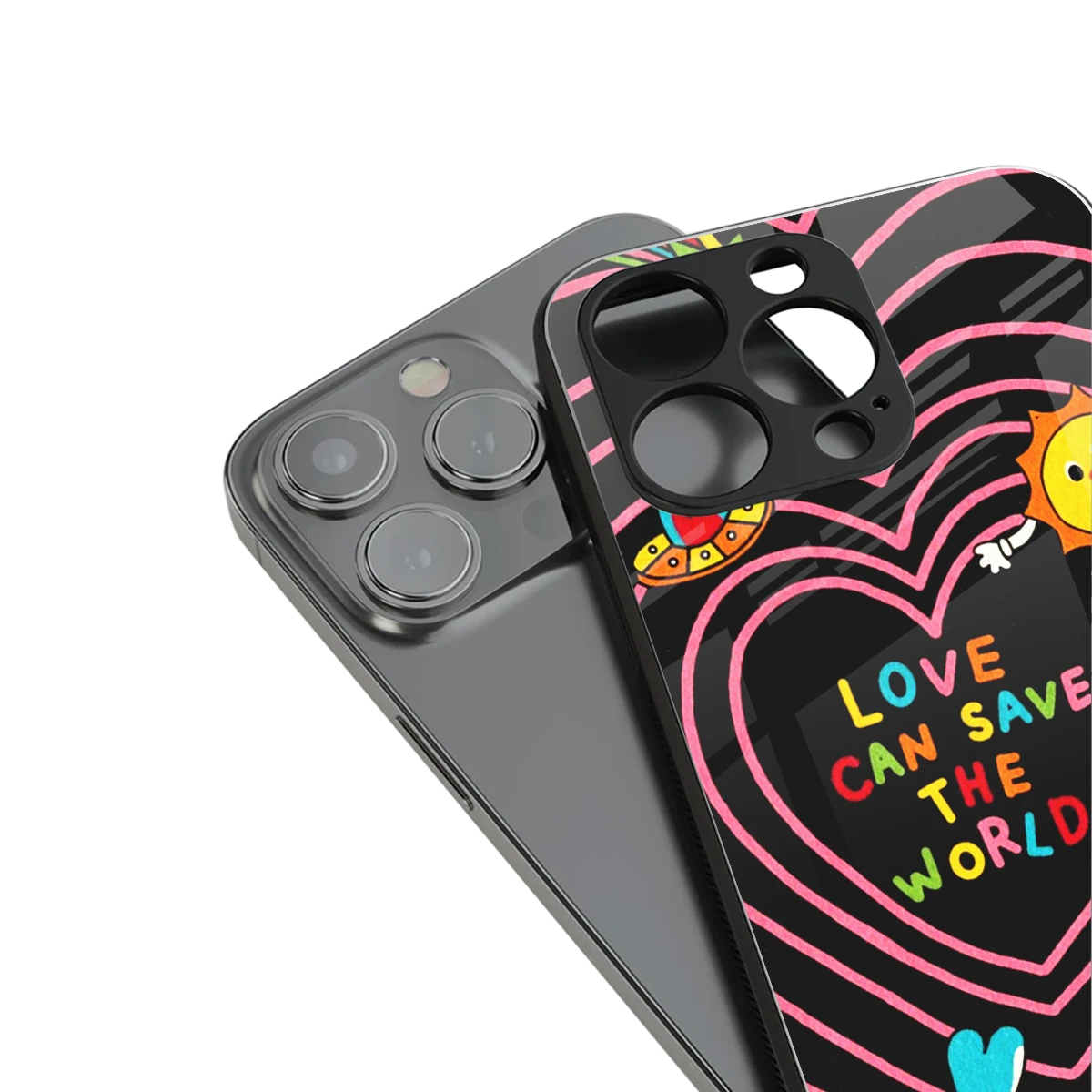 Save With Love stylish phone case for iPhone 16 | glossy glass and slim fit