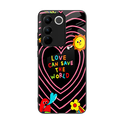 Save With Love back phone cover | glass case for vivo v27 5g