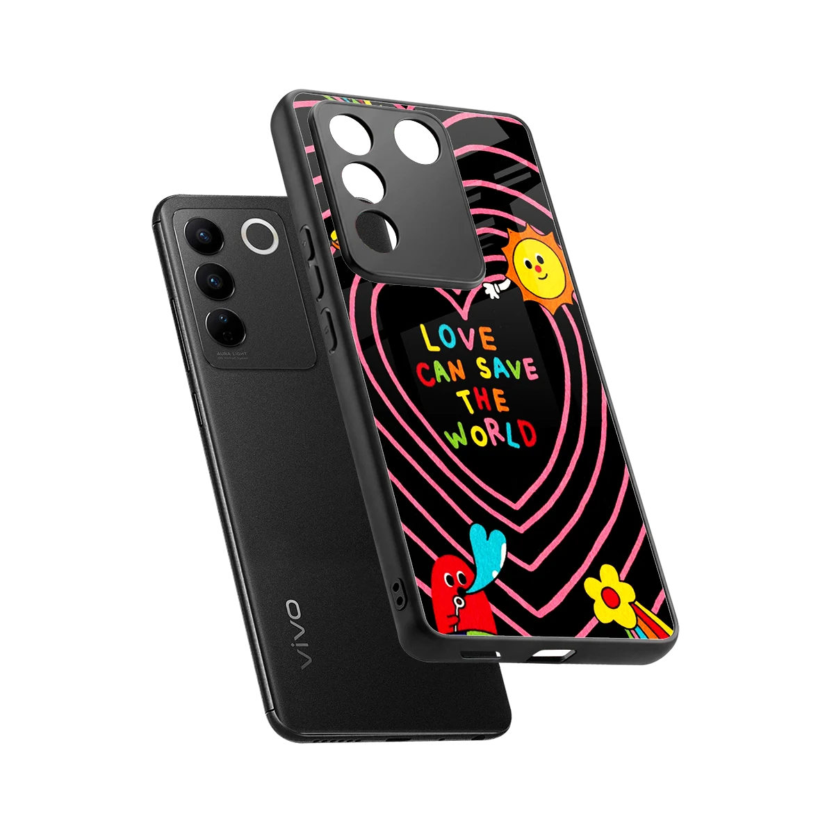 Save With Love sleek vivo v27 5g cover with tempered glass back and TPU edges