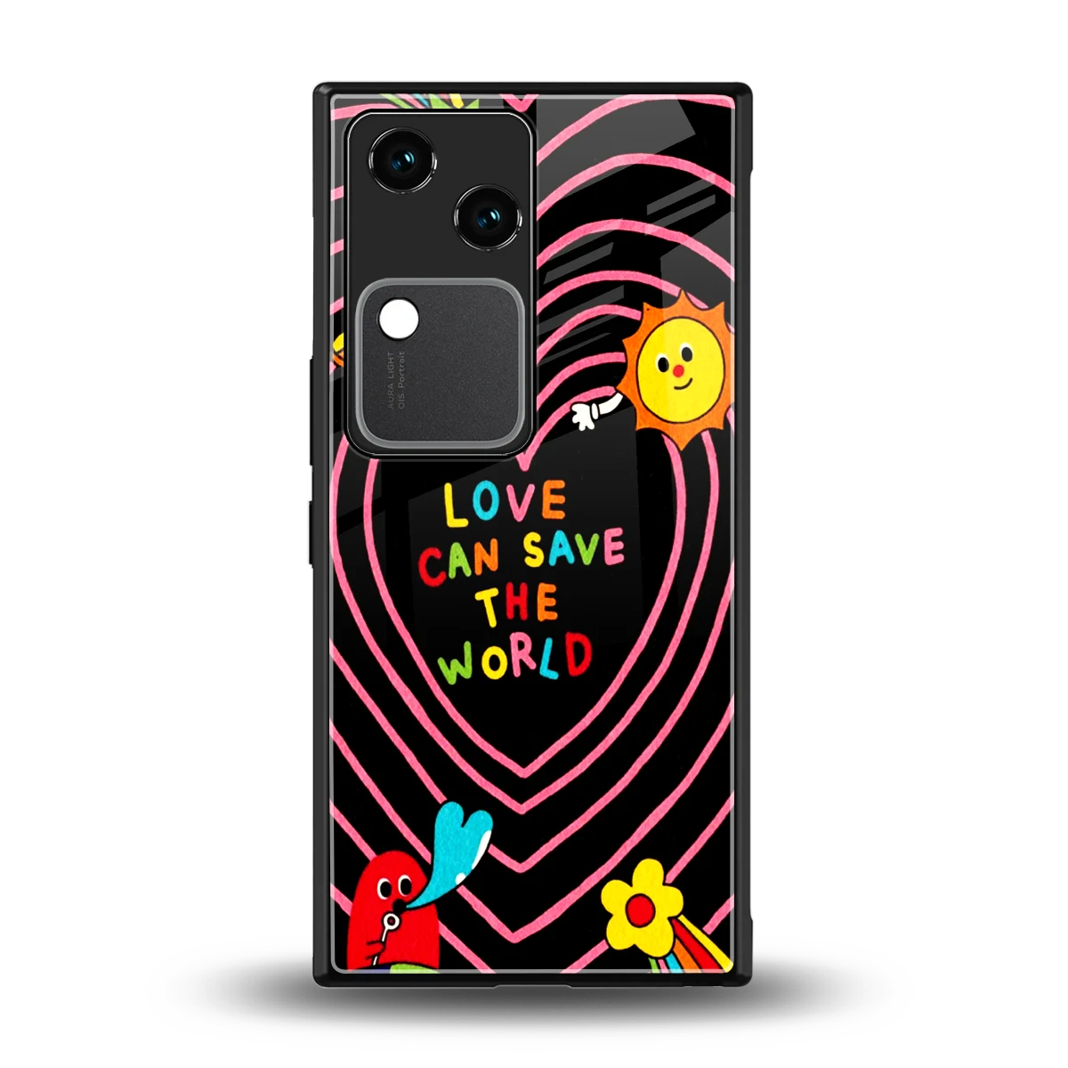 Save With Love back phone cover | glass case for vivo v30