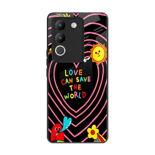 Save With Love back phone cover | glass case for vivo y200 5g