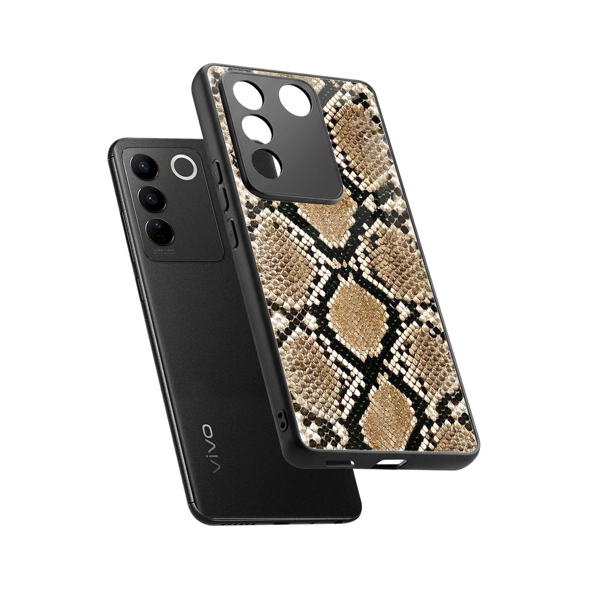 Scaly Chic sleek vivo v27 5g cover with tempered glass back and TPU edges