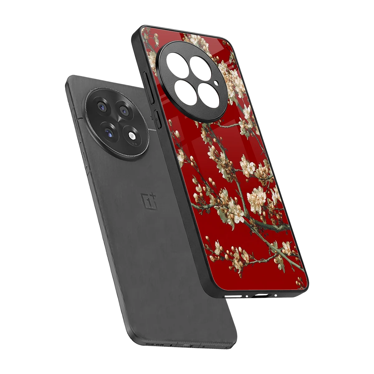 Scarlet Petals sleek oneplus 13 cover with tempered glass back and TPU edges
