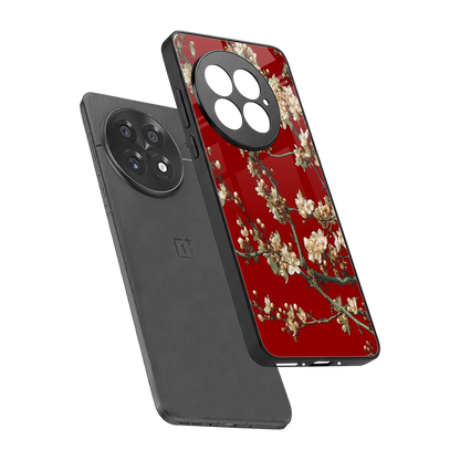 Scarlet Petals sleek oneplus 13 cover with tempered glass back and TPU edges