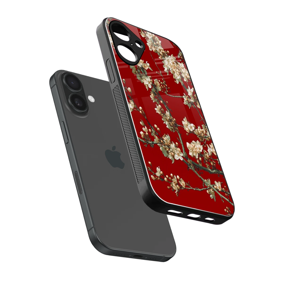 Scarlet Petals sleek iphone 16 plus cover with tempered glass back and TPU edges