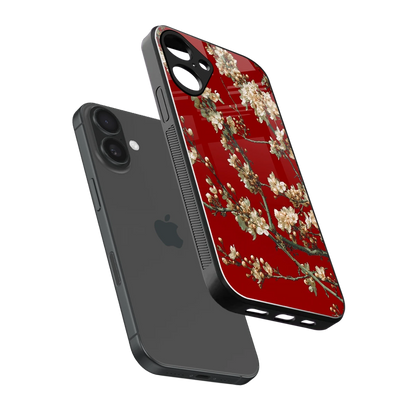 Scarlet Petals sleek iphone 16 plus cover with tempered glass back and TPU edges