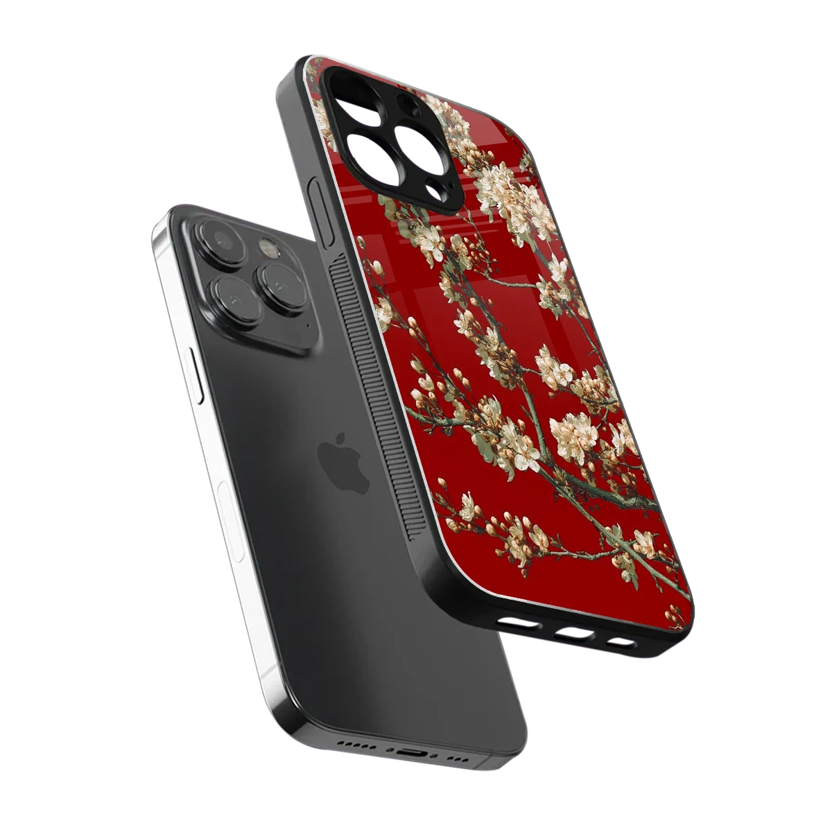 Scarlet Petals sleek iphone 16 pro max cover with tempered glass back and TPU edges