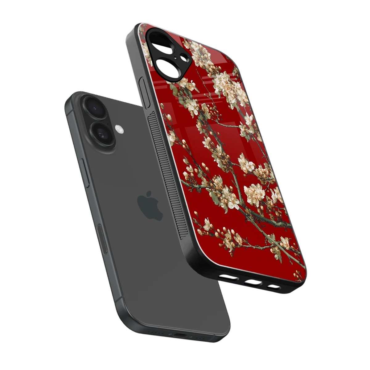 Scarlet Petals sleek iPhone 16 cover with tempered glass back and TPU edges
