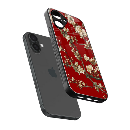 Scarlet Petals sleek iPhone 16 cover with tempered glass back and TPU edges