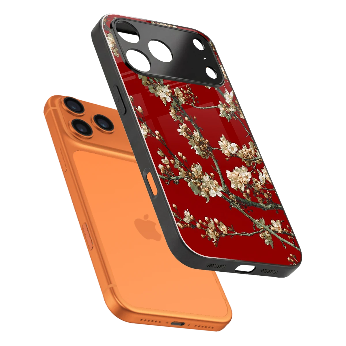 Scarlet Petals sleek iphone 17 pro max cover with tempered glass back and TPU edges