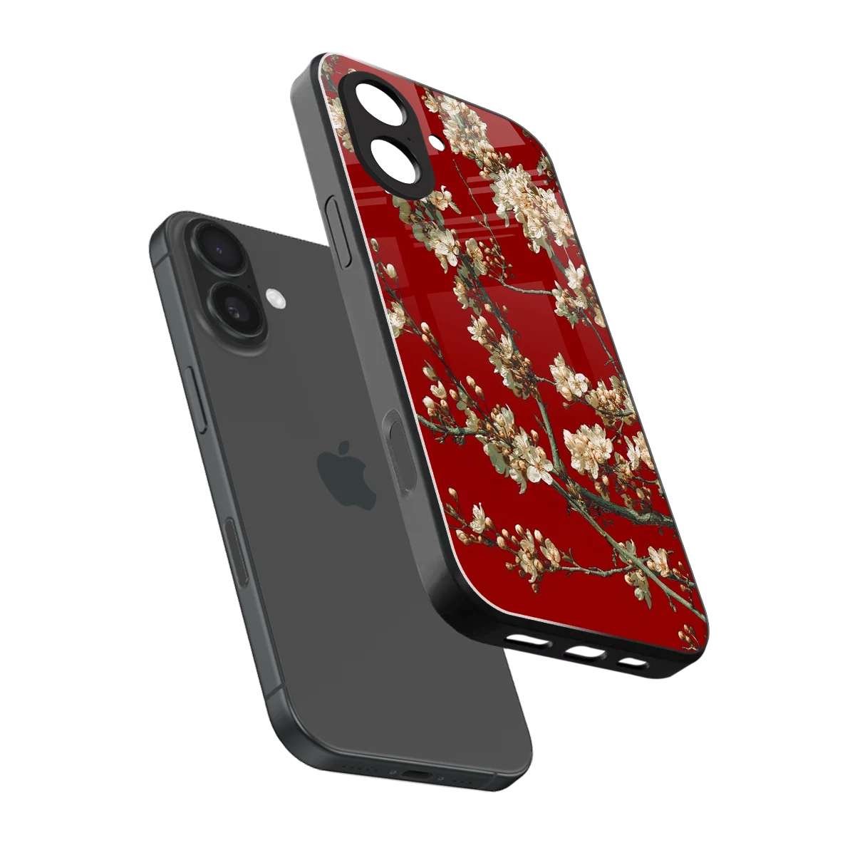 Scarlet Petals sleek iphone 17 cover with tempered glass back and TPU edges