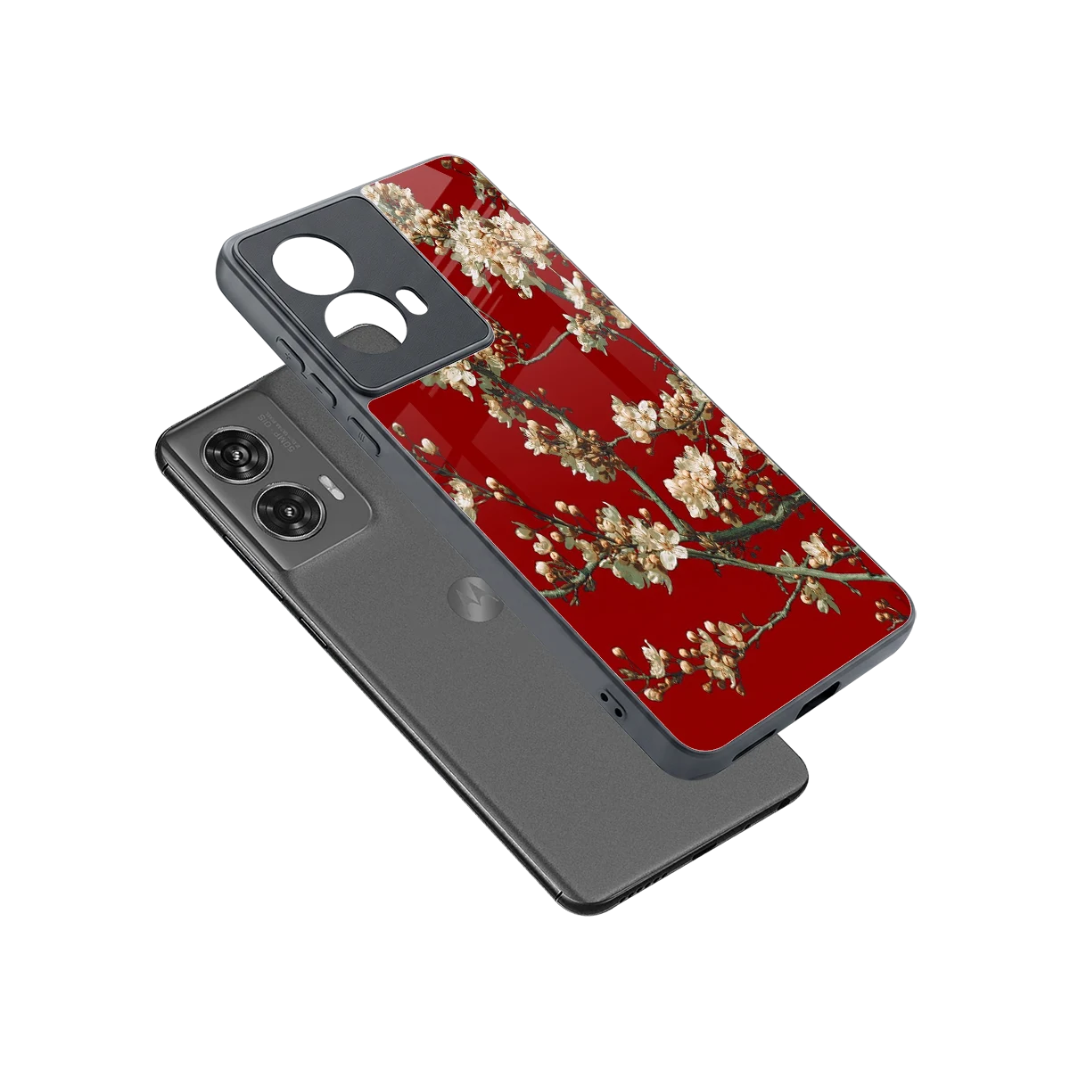 Scarlet Petals sleek motorola edge 50 fusion cover with tempered glass back and TPU edges