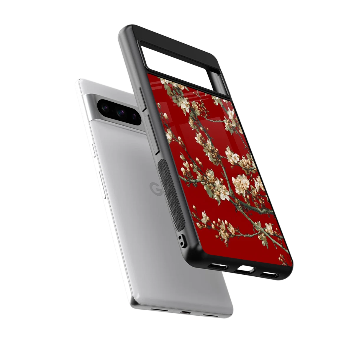 Scarlet Petals sleek google pixel 8 pro cover with tempered glass back and TPU edges